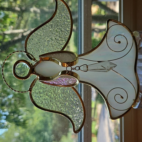 Stained Glass Angle Tealight Holder Large Irrodecent Gold Frame Crystal - Flawed - Picture 2 of 7